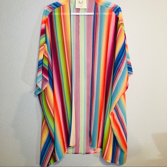 Pink Lily Beach Party Life Rainbow Striped Kimono - Picture 2 of 7